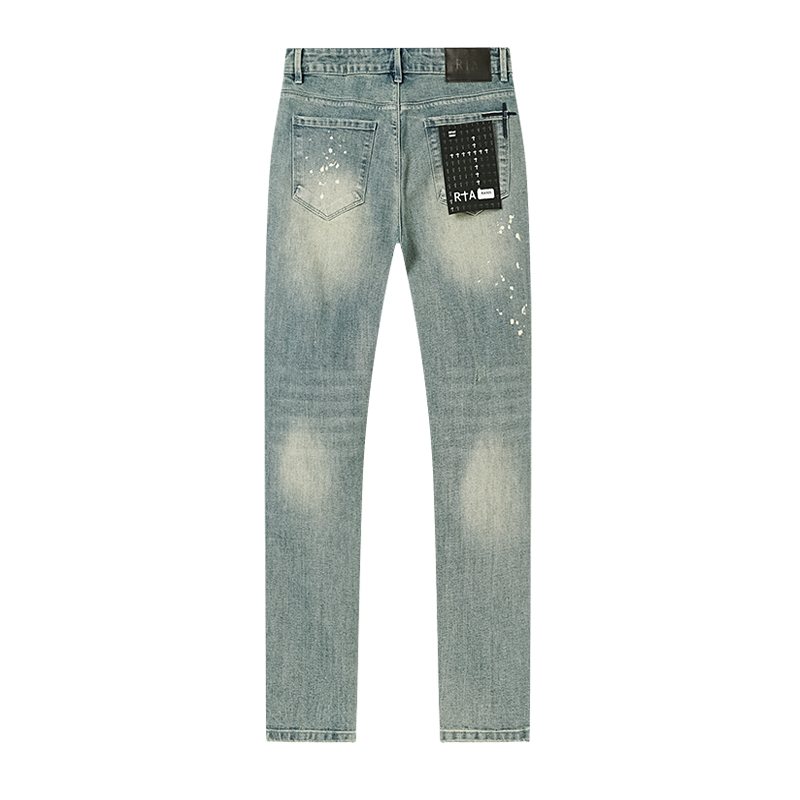 R+A Light Blue Distressed Paint Splatter Jeans