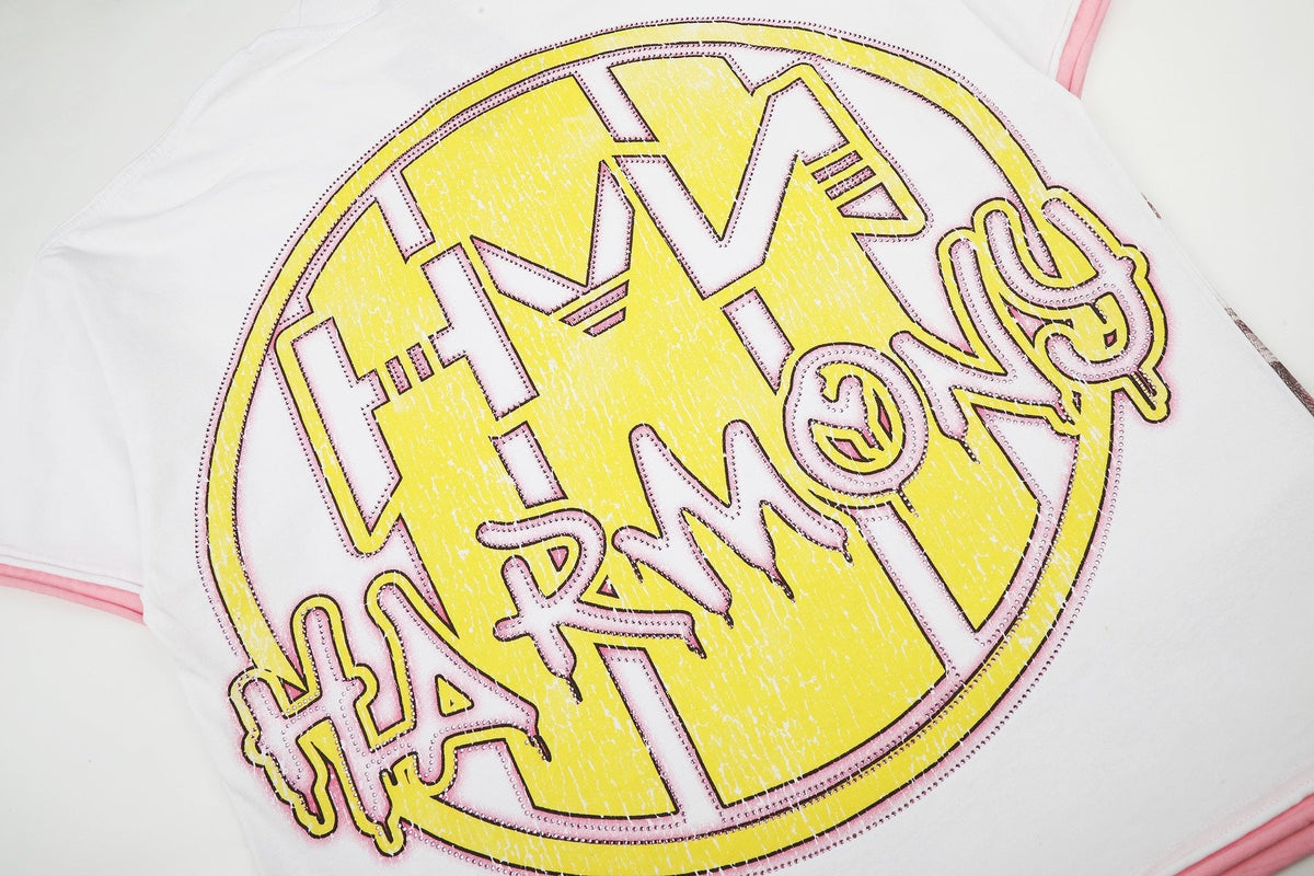 HARMONY Pink-Trim Distressed Graphic T-Shirt