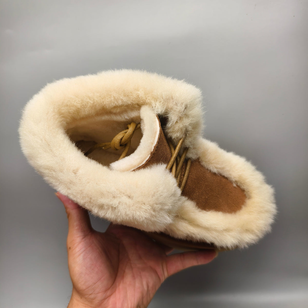 1532 Esmi Wedge Ankle Boots Fluffy Lace-Up — Chestnut (In Stock)
