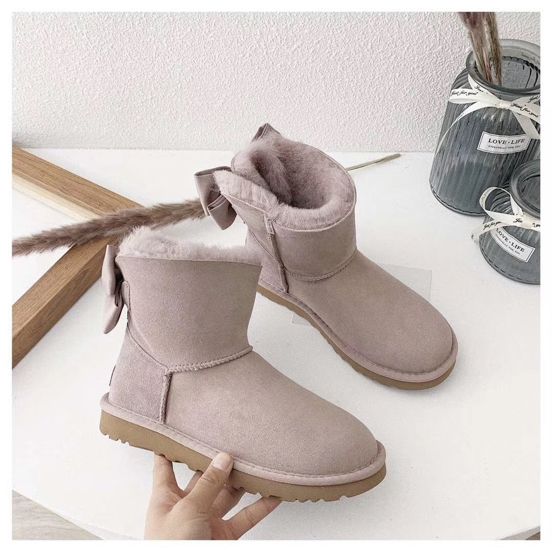 3130 Elegant Bow Ankle Boots — Dusty Pink