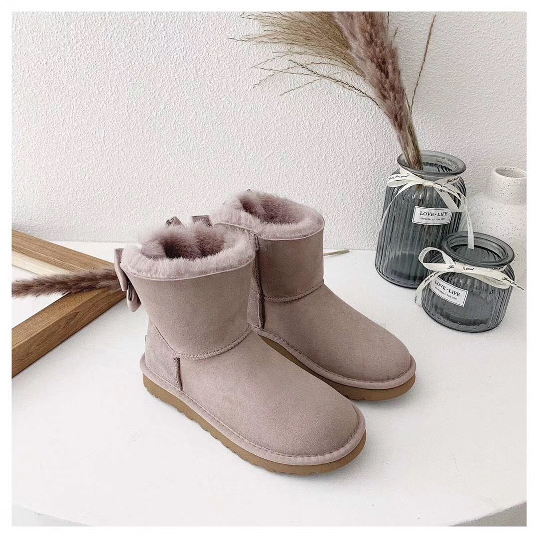 3130 Elegant Bow Ankle Boots — Dusty Pink