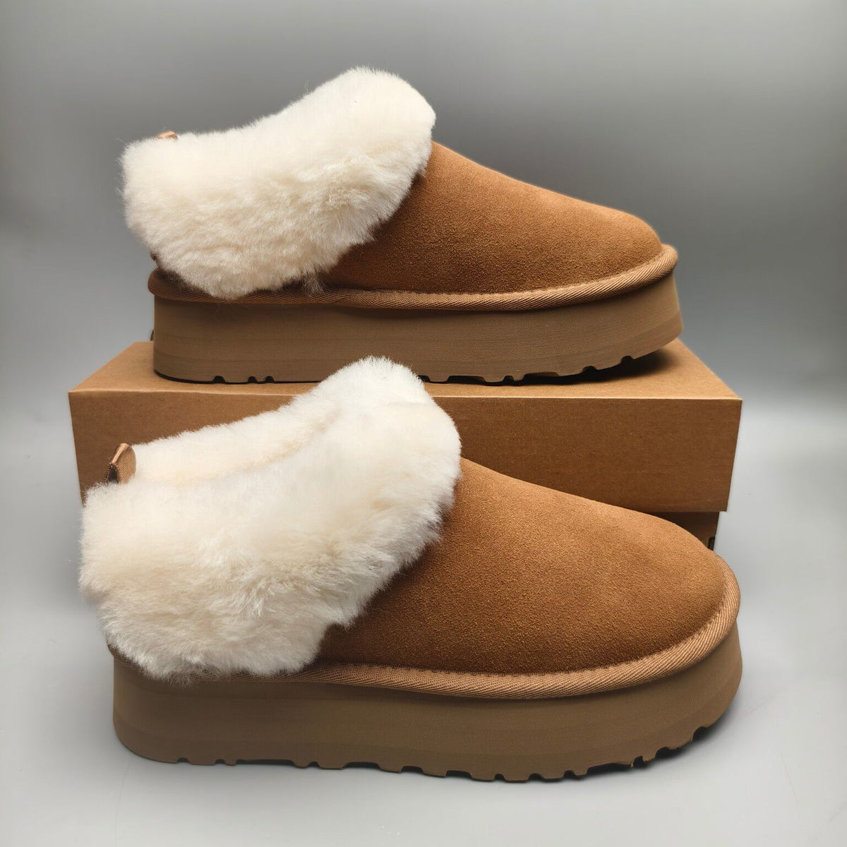 1393 Thick-Sole Fluffy Slip-On Lazy Shoes — Chestnut (In Stock)