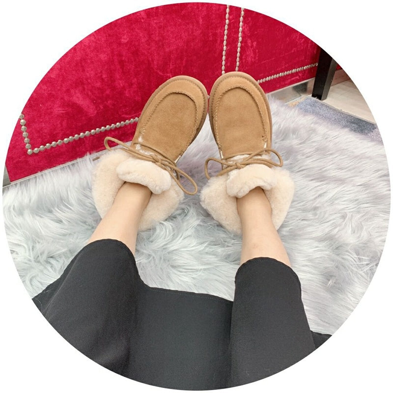 3090 Fur Trim Lace-Up Ankle Boots — Chestnut (In Stock)