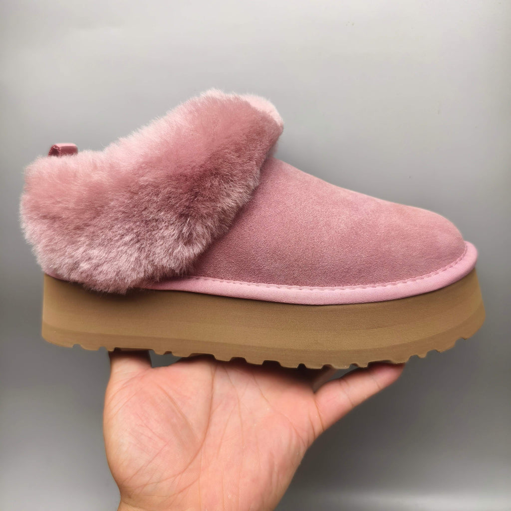1393 Thick-Sole Fluffy Slip-On Lazy Shoes — Pink (In Stock)