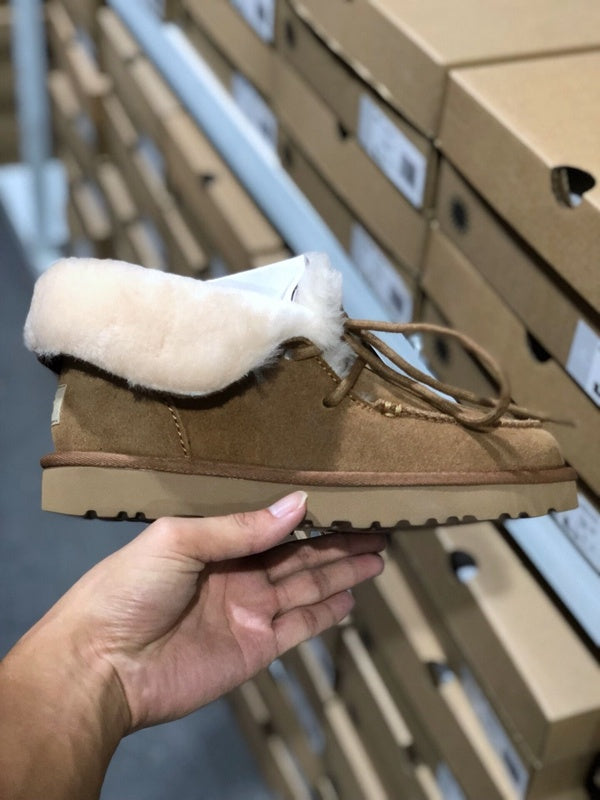 3090 Fur Trim Lace-Up Ankle Boots — Chestnut (In Stock)