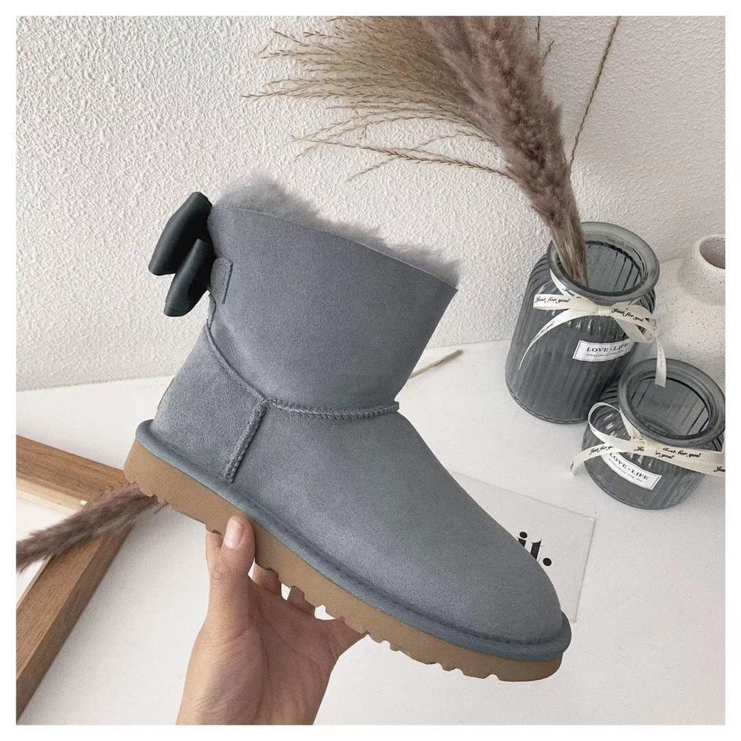 3130 Elegant Bow Ankle Boots — Gray