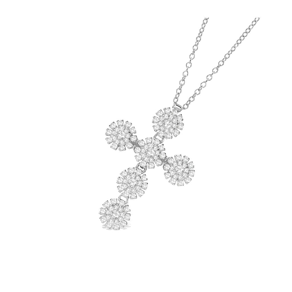 Damiani Style Floral Cubic Zirconia White-Gold-Plated Necklace