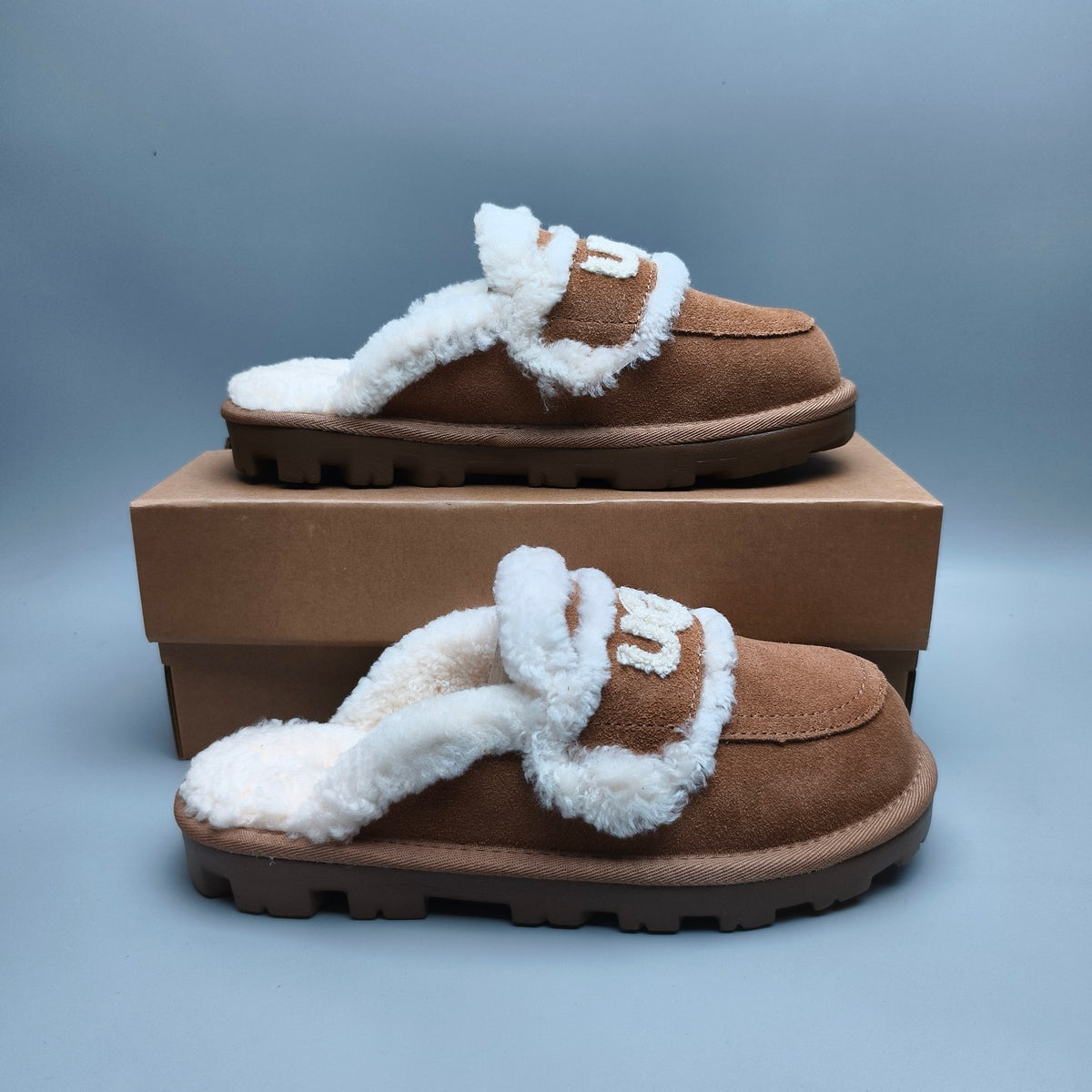 1206 Curly Fur Big Logo Casual Slippers — Chestnut (In Stock)