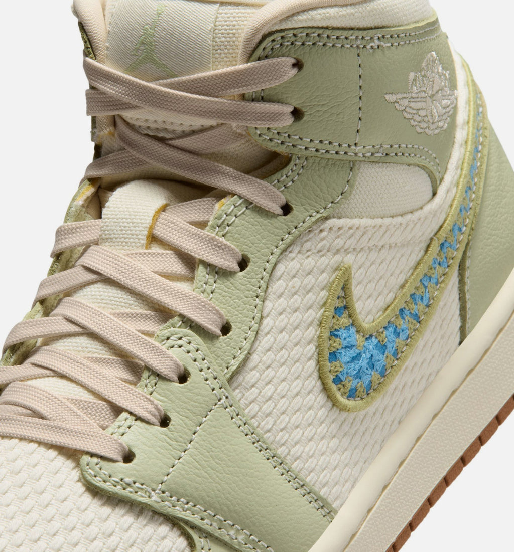 Air Jordan 1 Mid SE Women's Sneakers - Olive Aura / Pearl White / Lawn