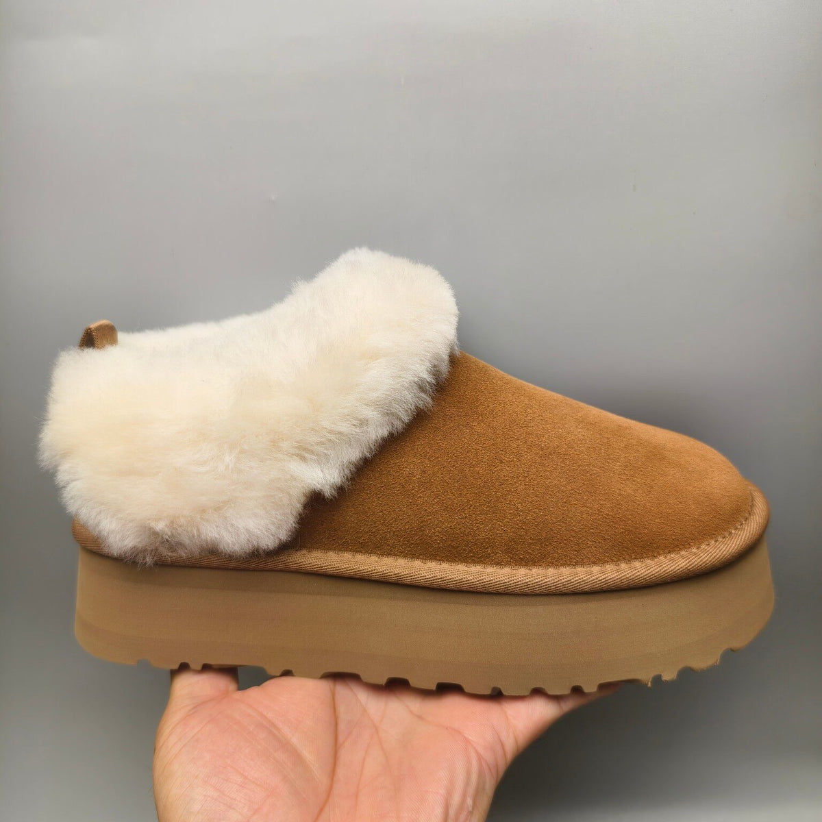 1393 Thick-Sole Fluffy Slip-On Lazy Shoes — Chestnut (In Stock)