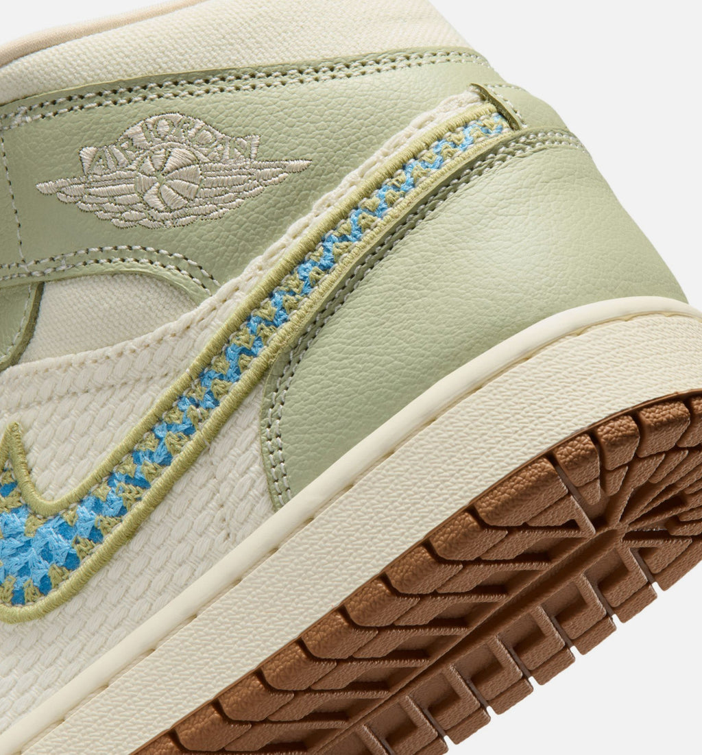 Air Jordan 1 Mid SE Women's Sneakers - Olive Aura / Pearl White / Lawn