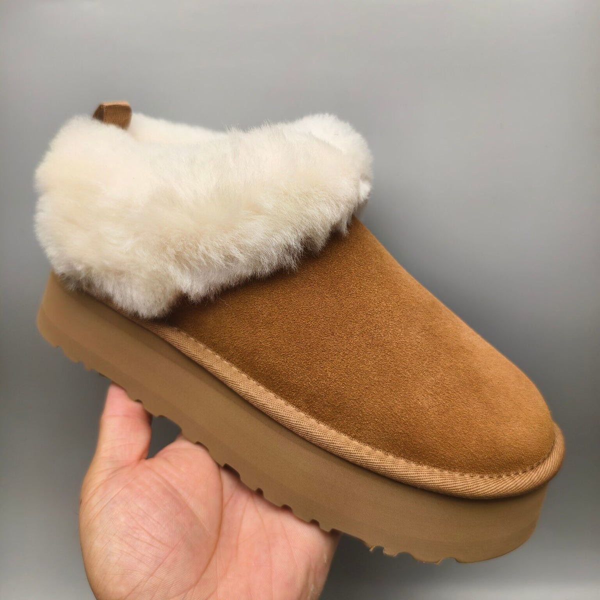 1393 Thick-Sole Fluffy Slip-On Lazy Shoes — Chestnut (In Stock)