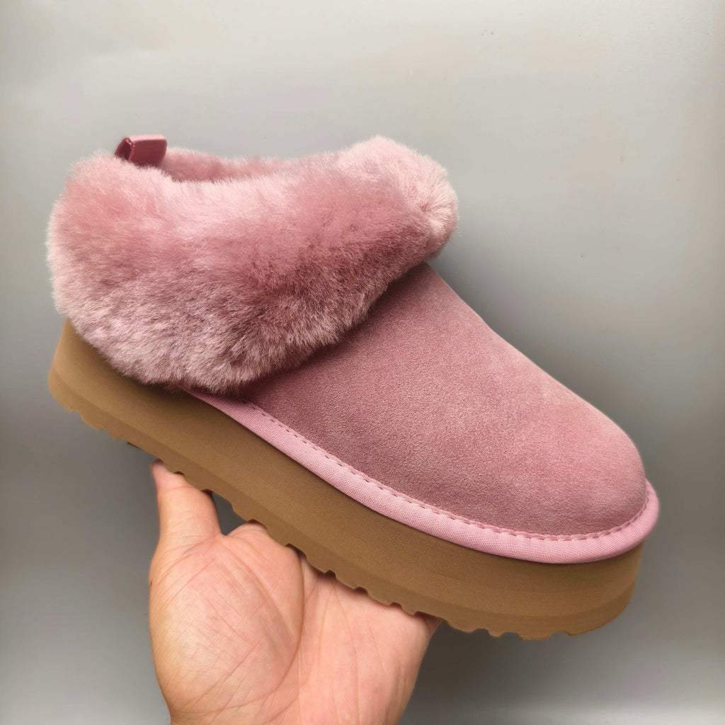 1393 Thick-Sole Fluffy Slip-On Lazy Shoes — Pink (In Stock)