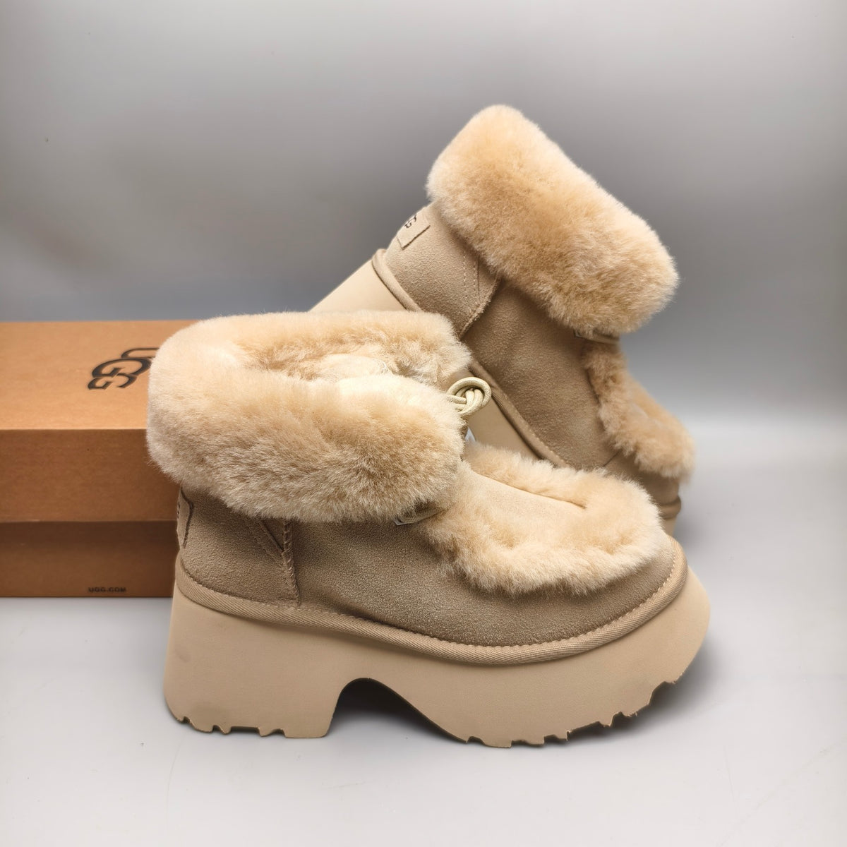 1532 Esmi Wedge Ankle Boots Fluffy Lace-Up — Mustard (In Stock)