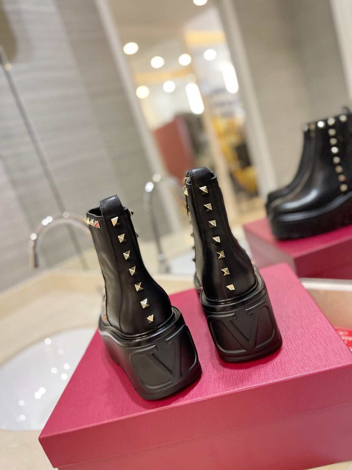 Valentino Garavani Uniqueform Calfskin Platform Ankle Boots