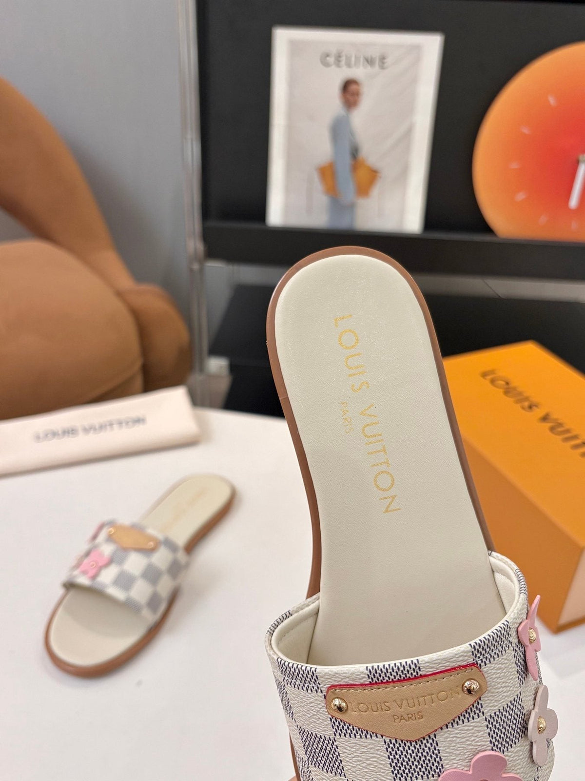 Louis Vuitton Checkerboard Floral Slide Sandals