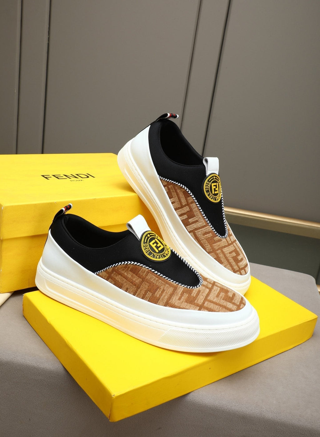 Fendi Brown Patterned Slip-On Sneakers