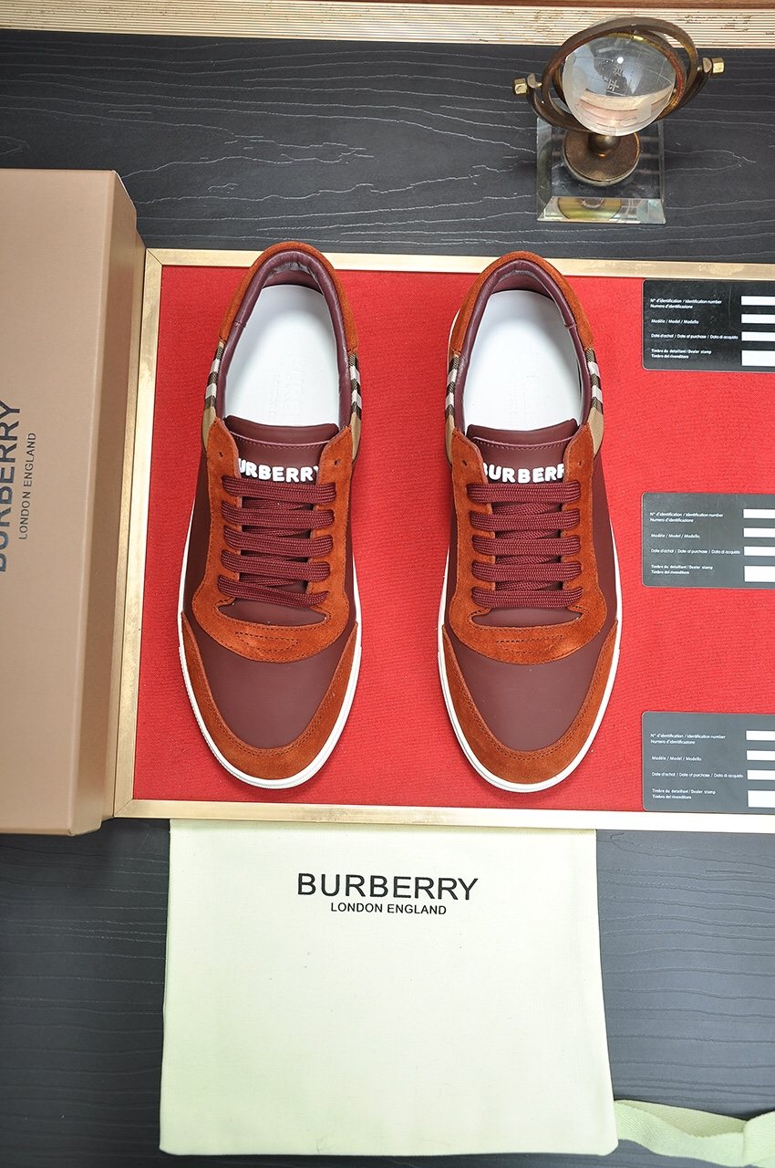 Burberry Check Heel Low-Top Sneakers - Beige Check Heel Panels