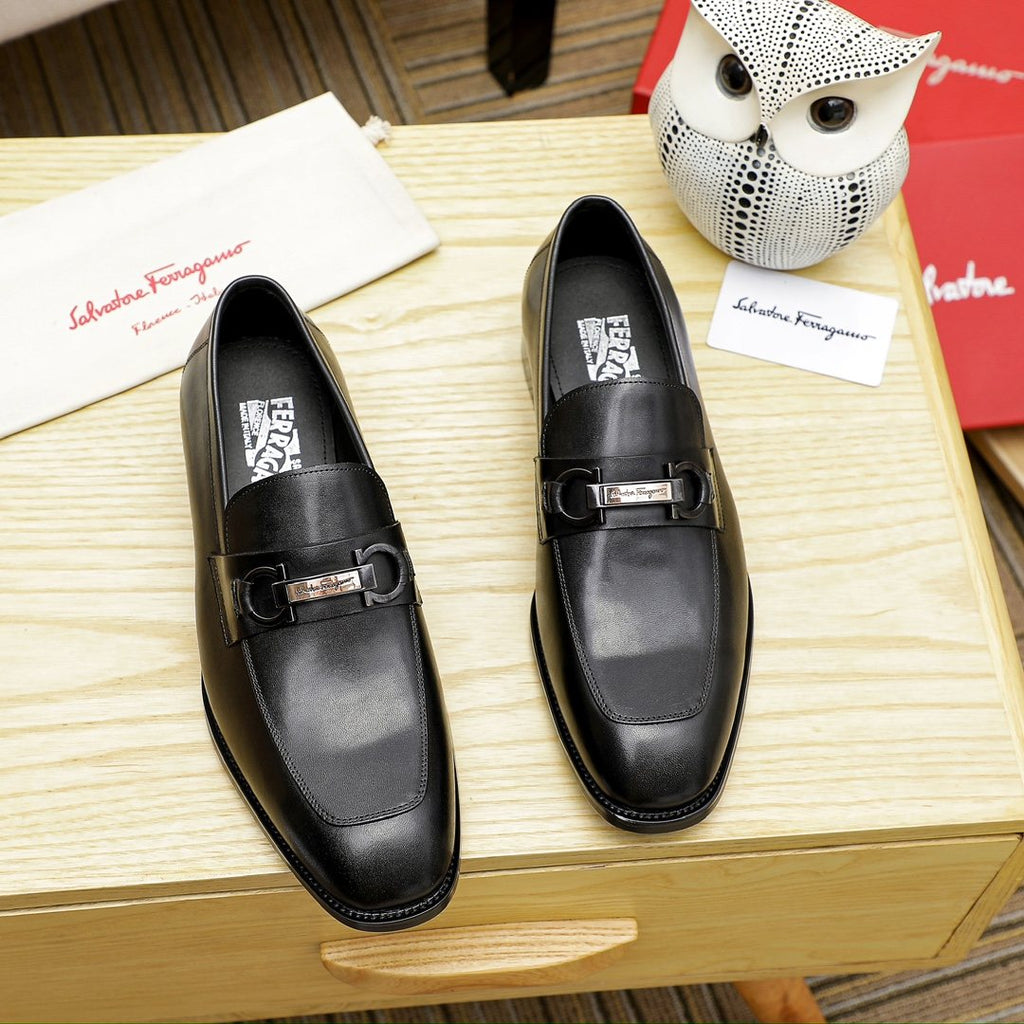 Ferragamo Black Metal Bit Loafers - Slip-On Design