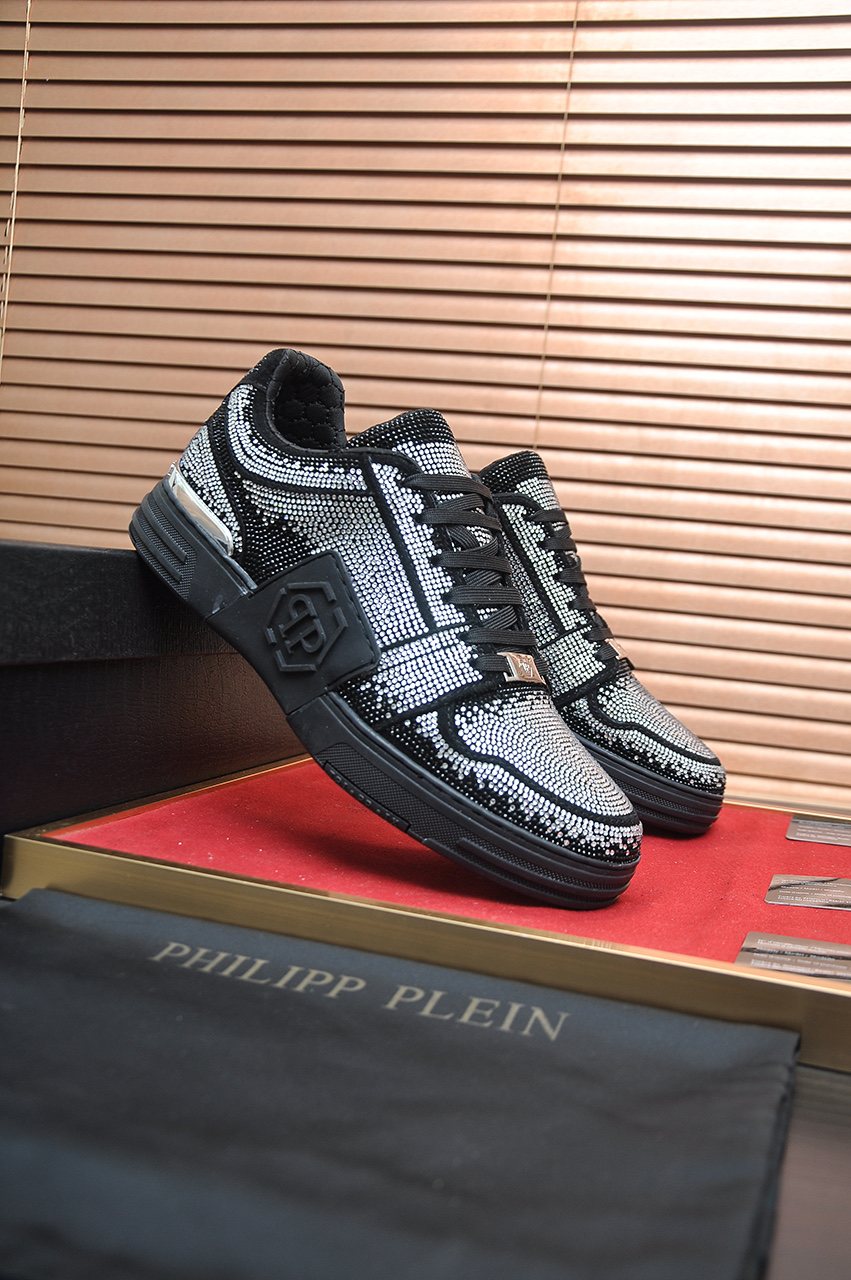 Philipp Plein Black & Silver Textured Sneakers