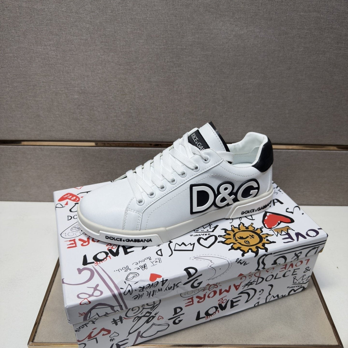 Dolce & Gabbana White Logo Low-Top Sneakers - White With Black Accents