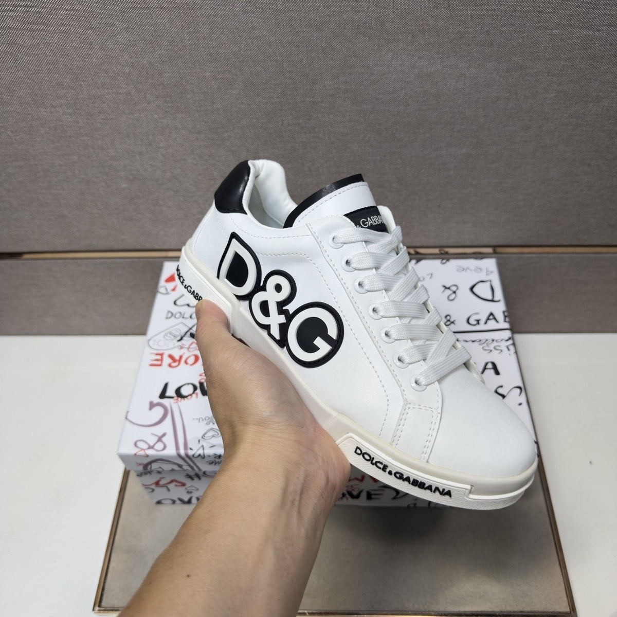 Dolce & Gabbana White Logo Low-Top Sneakers - White With Black Accents