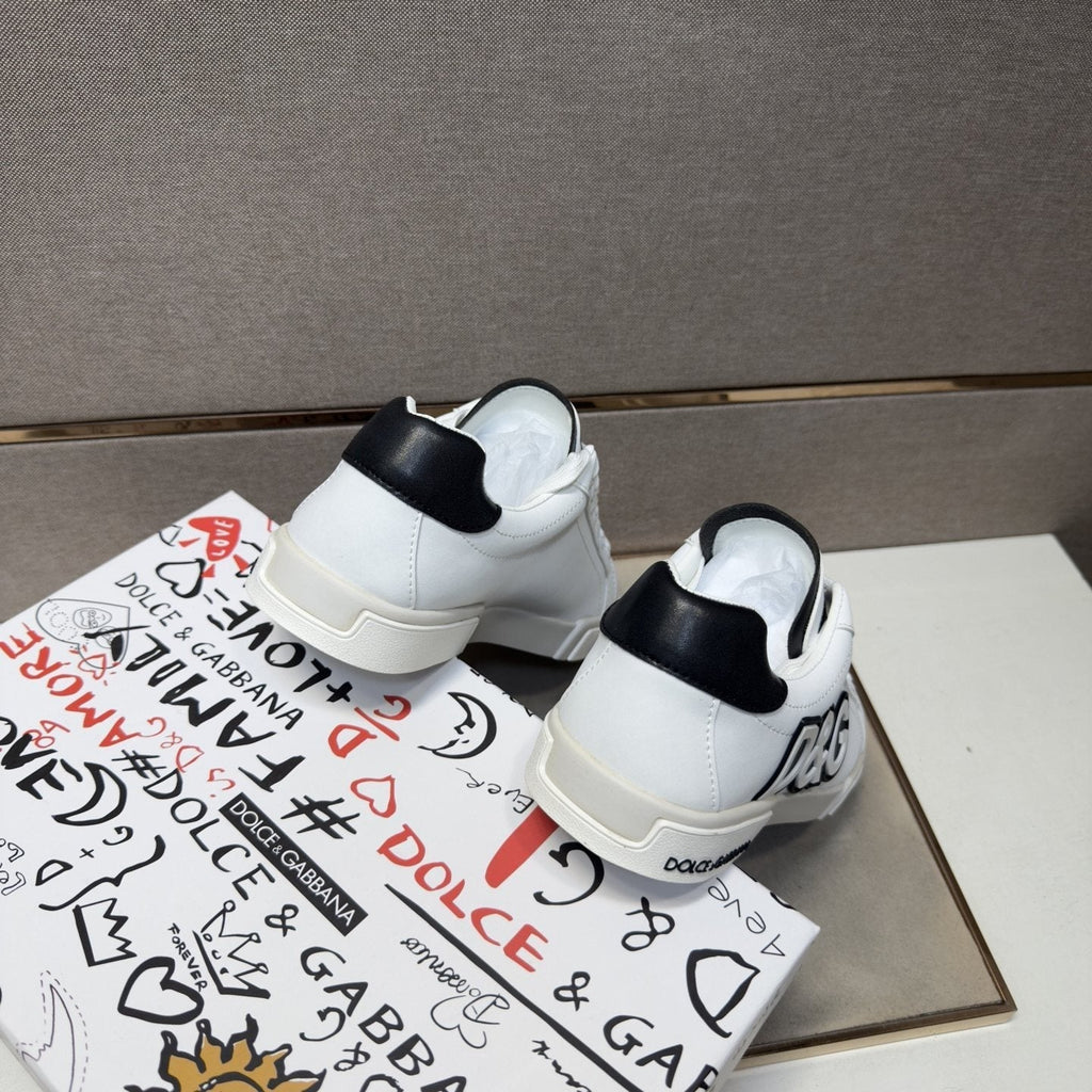 Dolce & Gabbana White Logo Low-Top Sneakers - White With Black Accents