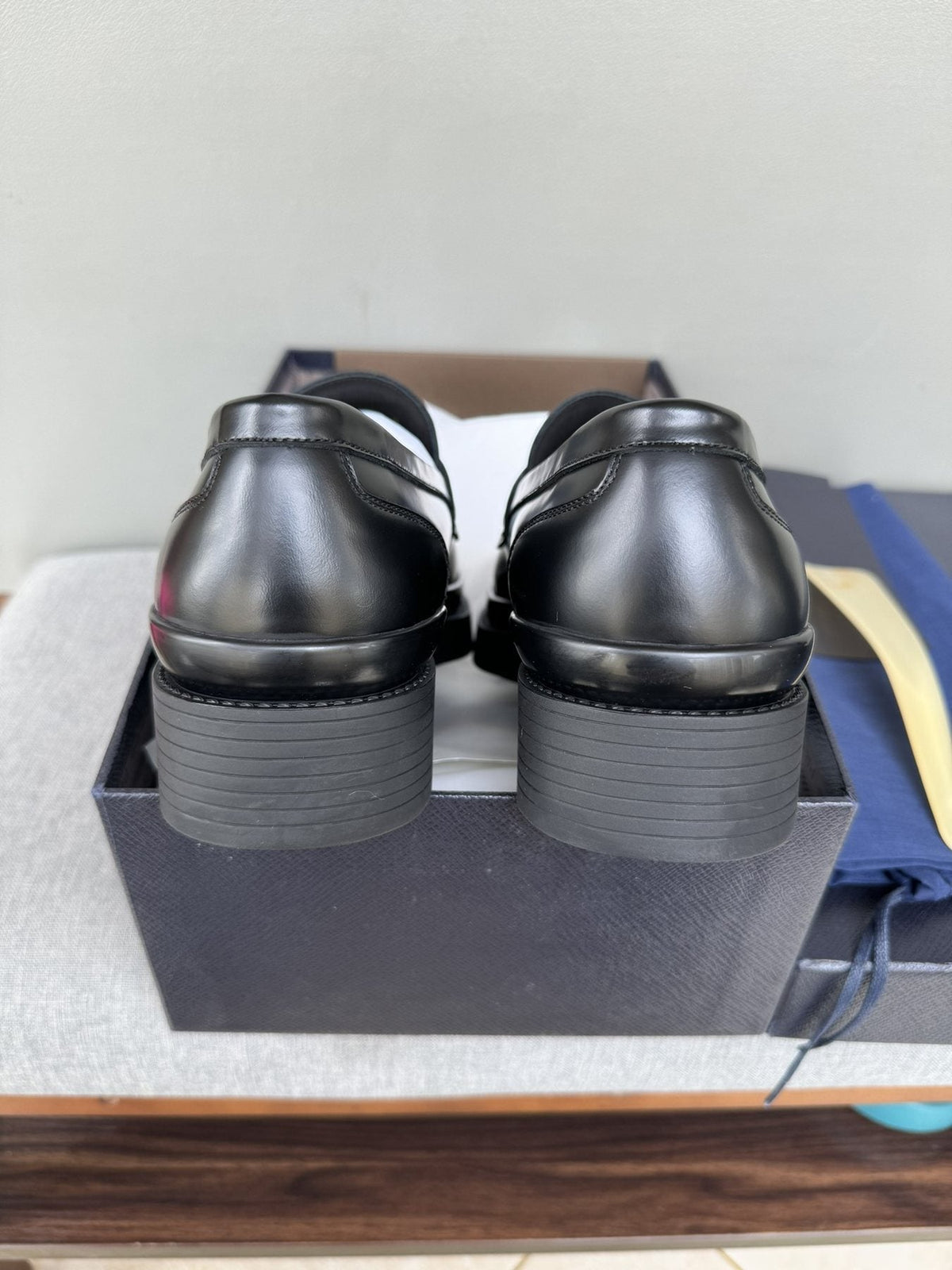 Prada Black Leather Strap Loafers