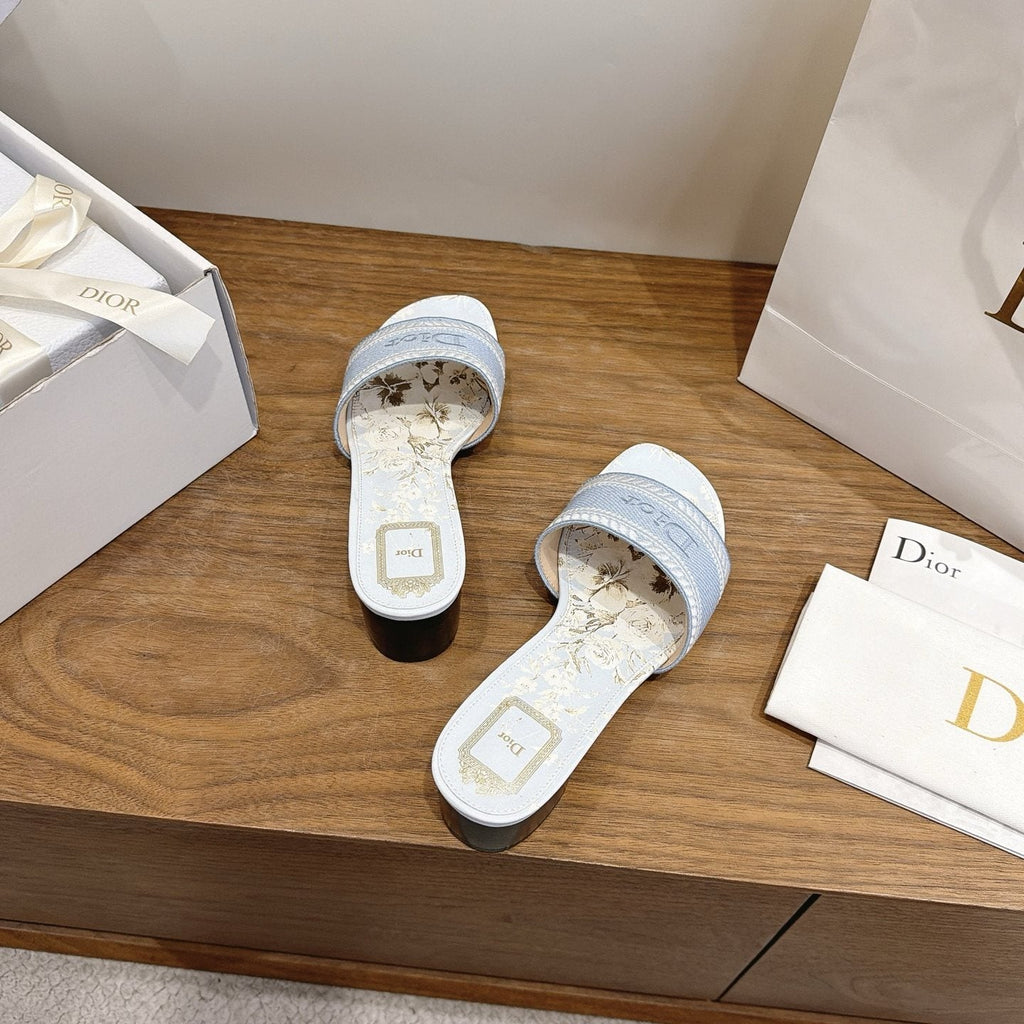 Dior Women's Light Blue Embroidered Slide Sandals