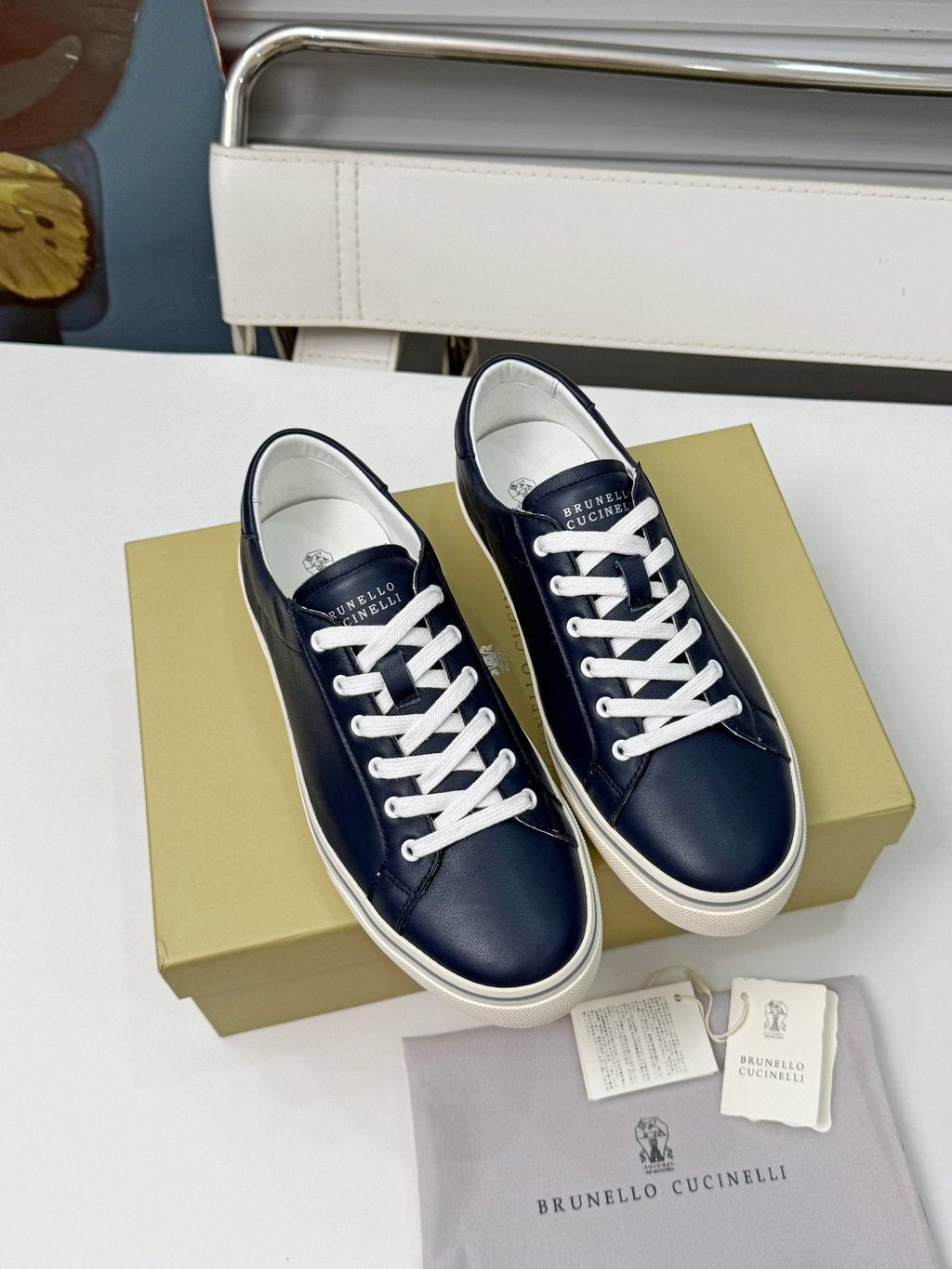 Brunello Cucinelli Navy Leather Low-Top Sneakers