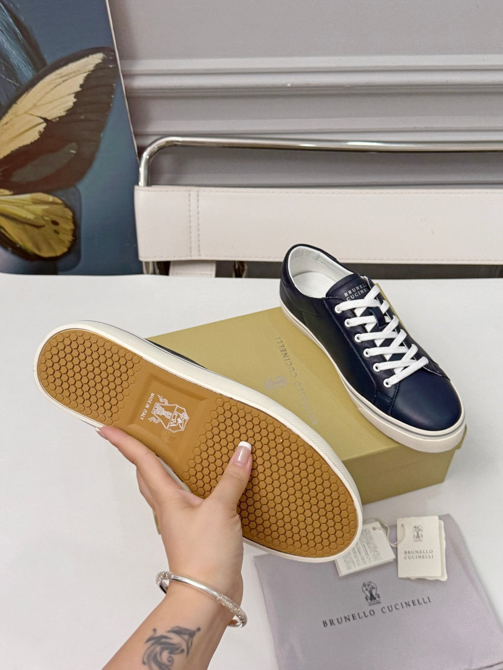 Brunello Cucinelli Navy Leather Low-Top Sneakers