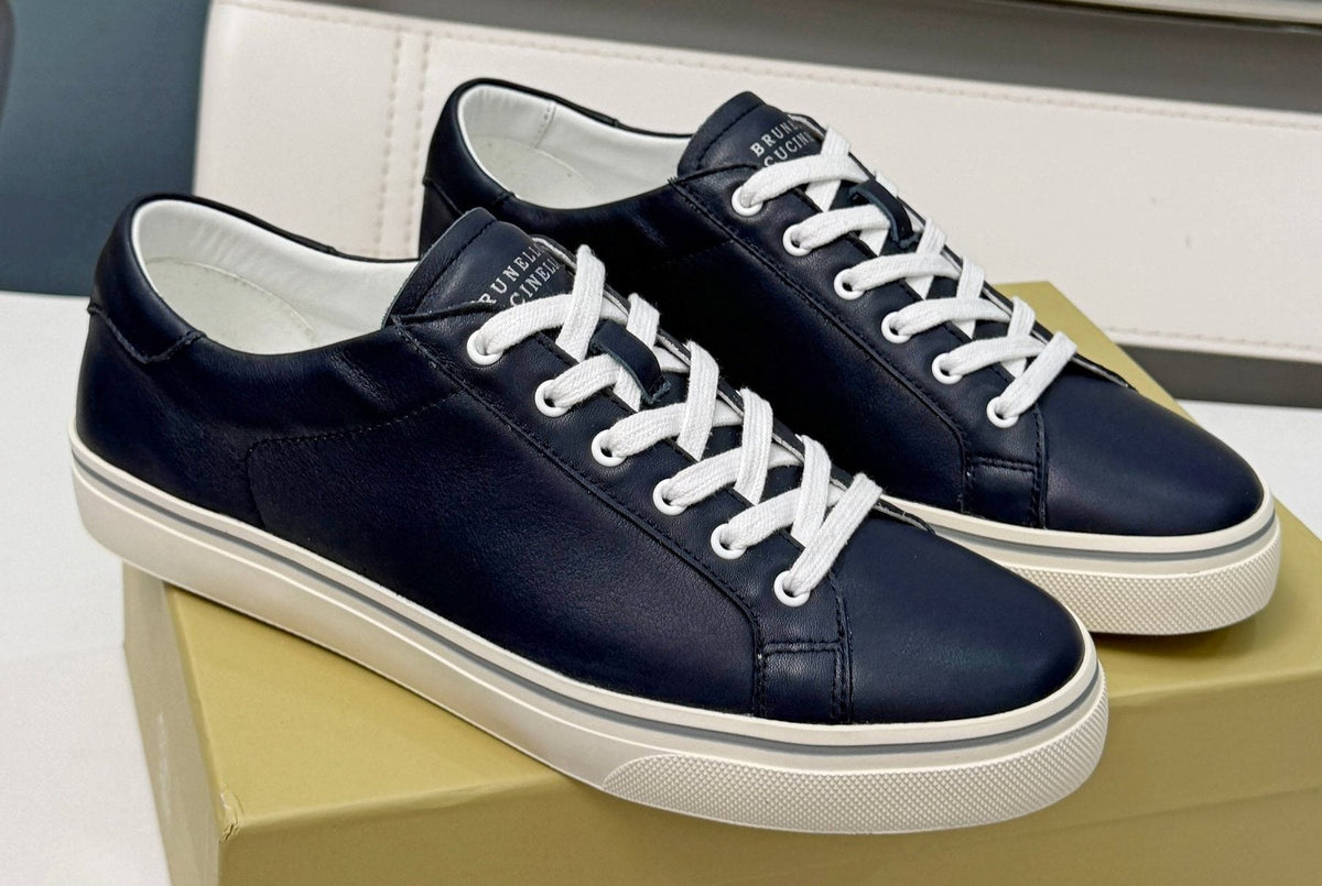 Brunello Cucinelli Navy Leather Low-Top Sneakers