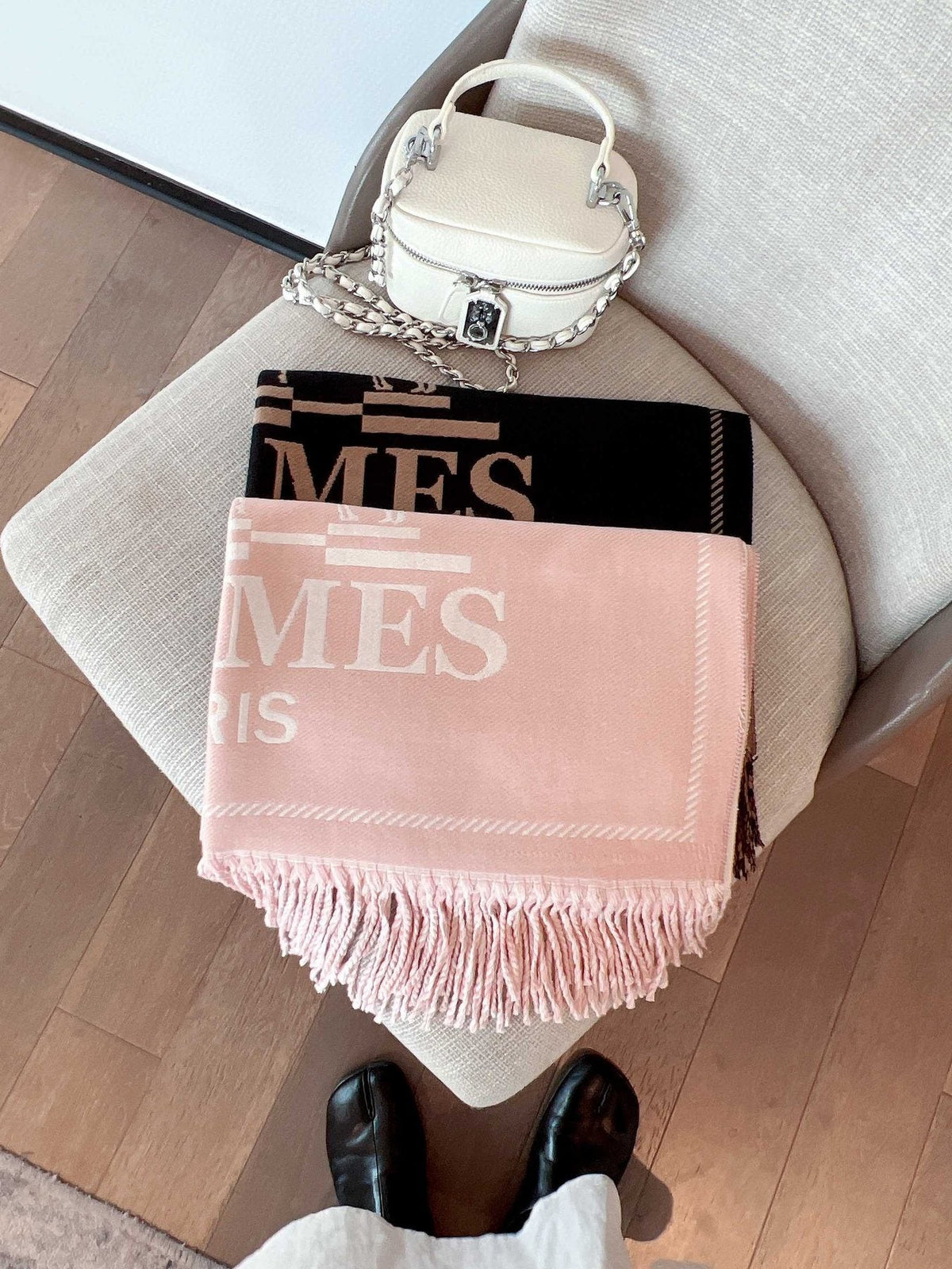 Hermès Fringed Logo-Motif Scarf