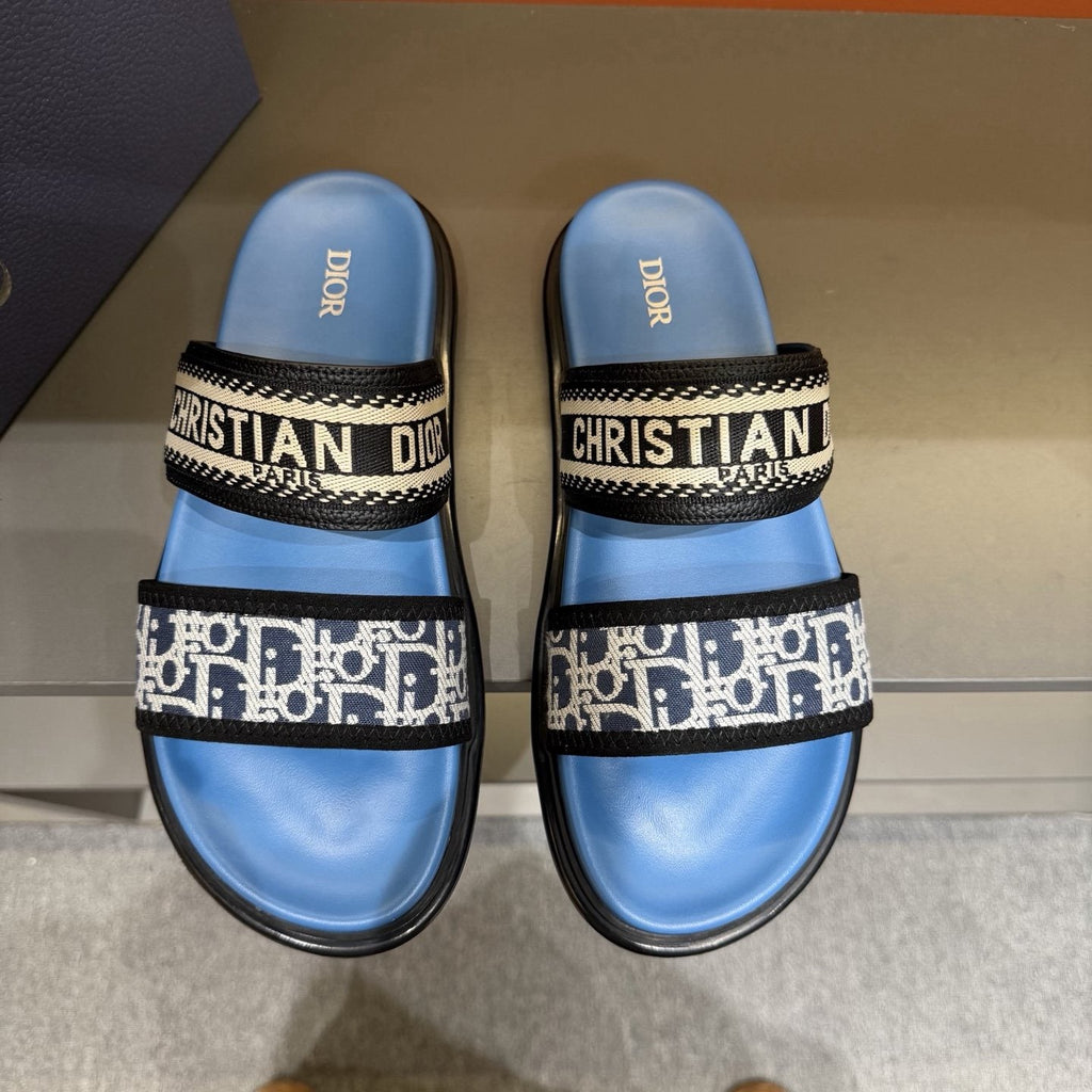 Dior Patterned Two-Strap Slide Sandals