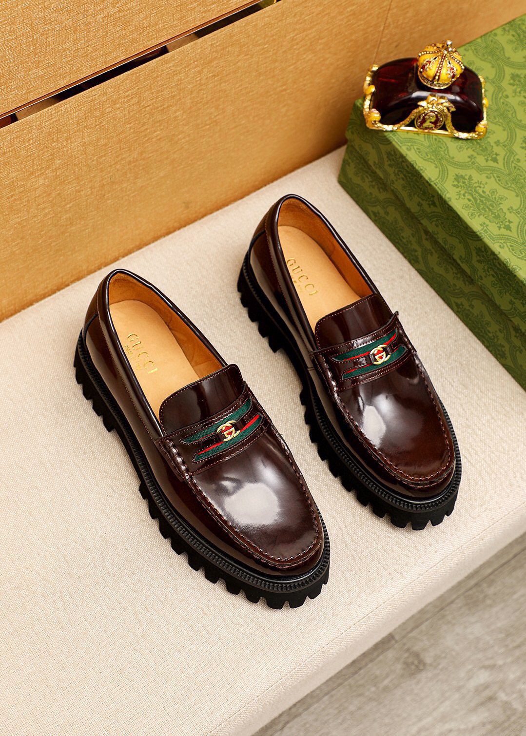 Gucci Striped Vamp Lug Sole Loafers