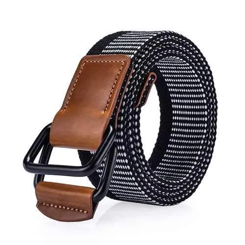 120CM Weaven Nylon Double Ring Leather Alloy Buckle Belt Military Tactical Durable Pants Strip