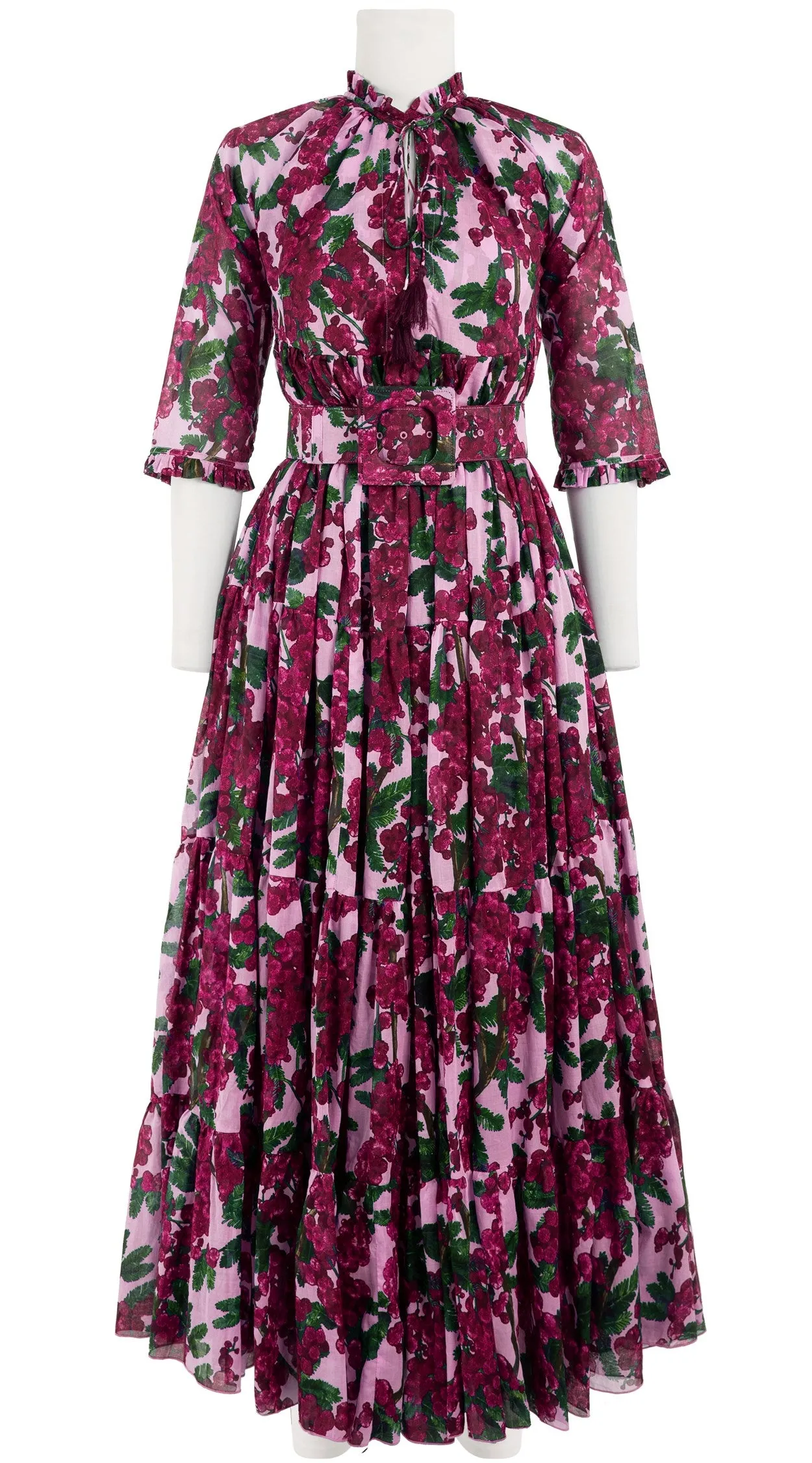 Eden Dress Crew Neck 3/4 Sleeve with Hamilton Belt Maxi Length Cotton Musola (Mimosa Small Ground)