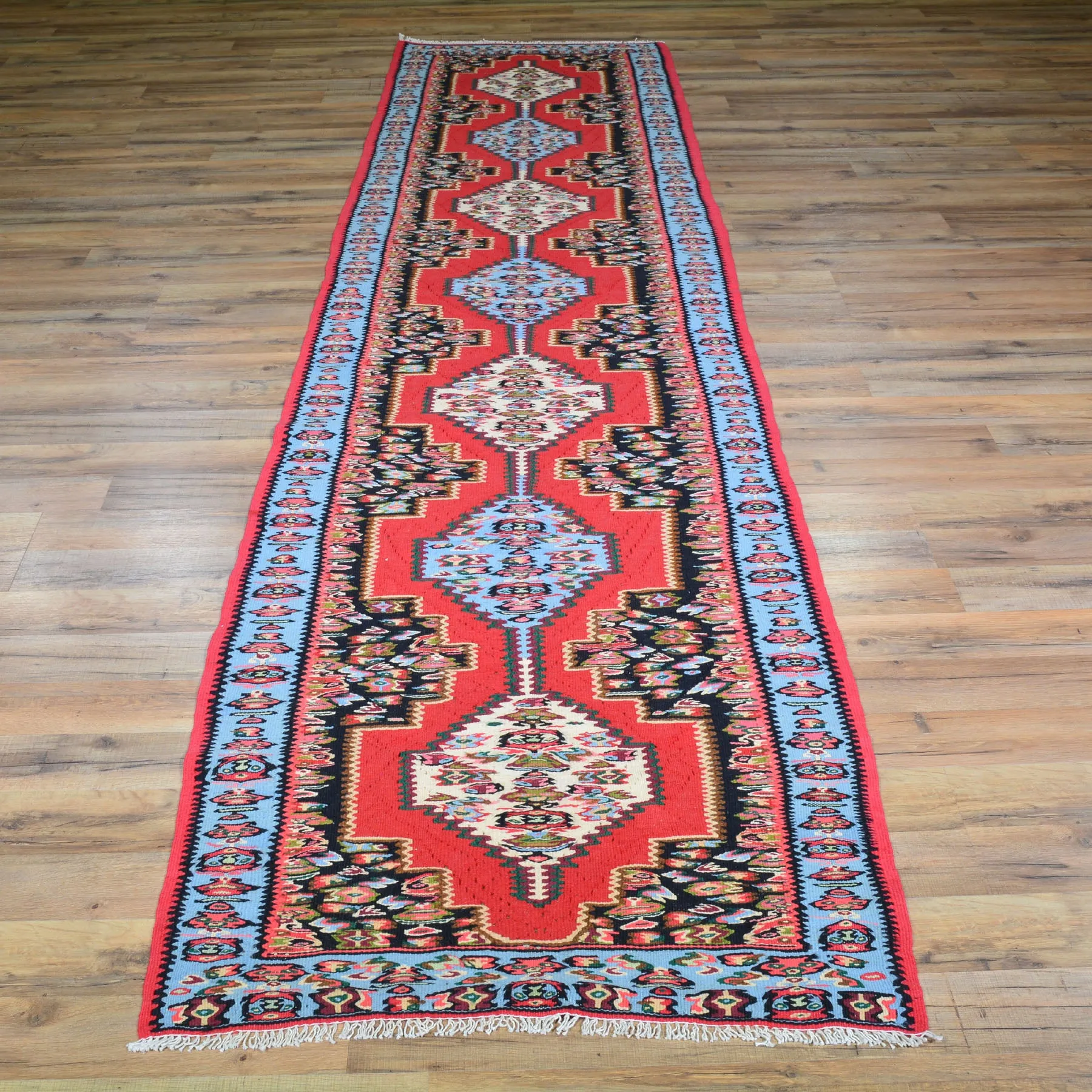 Hand-Woven Persian Sennah Kilim Village Rug 100% Wool (Size 2.8 X 10.6) Cwral-7539
