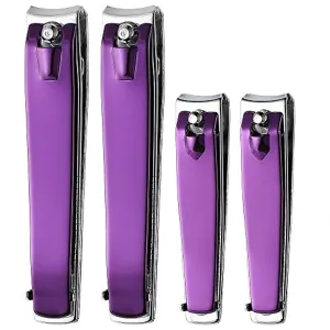 JXS 4 Pcs Purple Nail Clippers, Fingernail and Toenail Clipper, Sharp and Durable Nail Cutter with Nail File