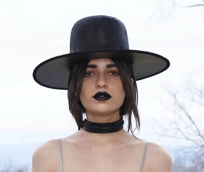 Leather & Suede Wide Brim Hat AW16