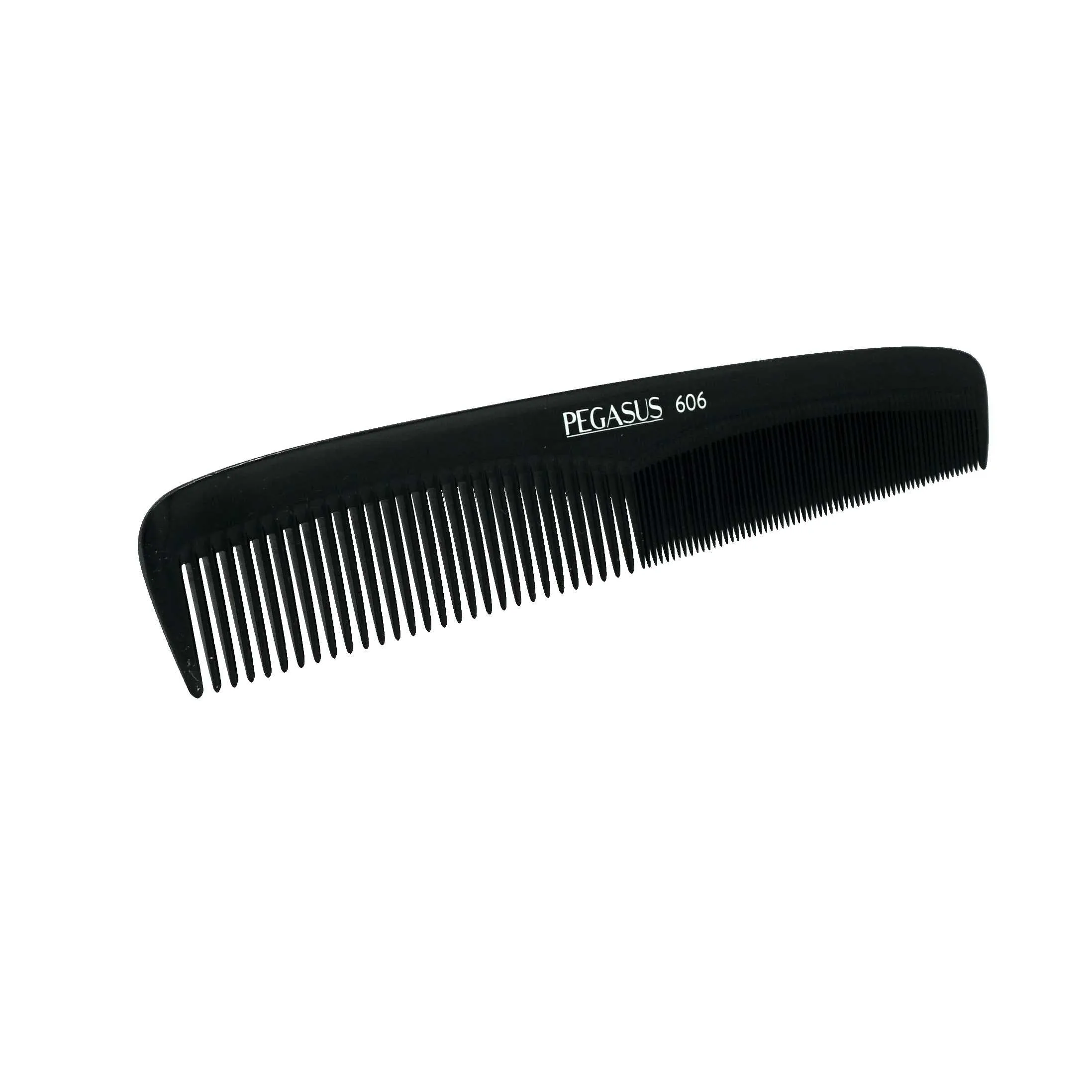 Pegasus 606, 7in Styling Comb with Inch Marks, Handmade, Seamless, Smooth Edges, Anti Static, Heat and Chemically Resistant, Portable Pocket Purse Dresser Comb | Peines de goma dura - Black