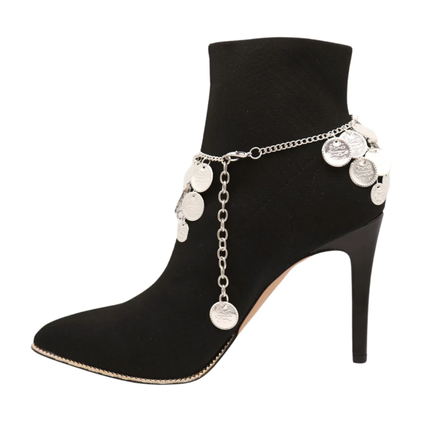 Women Boot Bracelet Silver Metal Chain Ethnic Coin Shoe Charm